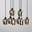 8-light pendant light Sidney - black with smoked grey glass