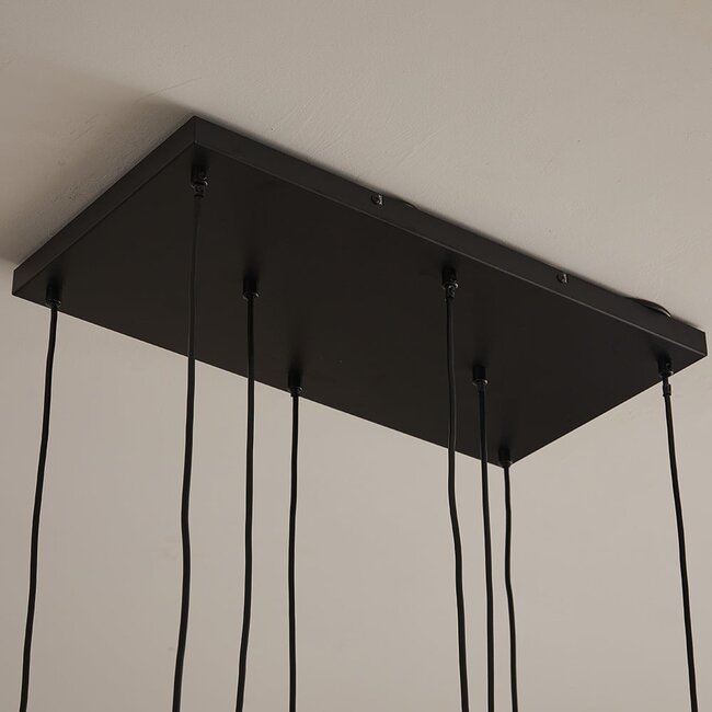 8-light pendant light Sidney - black with smoked grey glass
