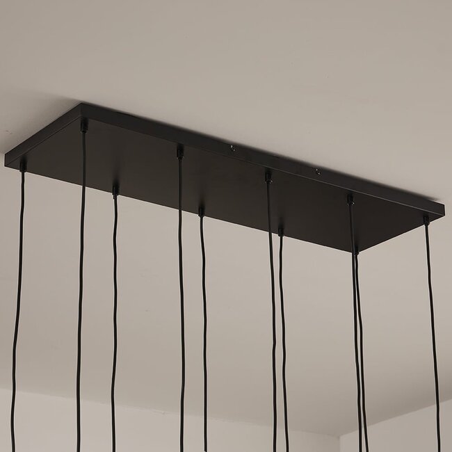 10-light pendant light Stafford - black with smoked grey glass