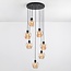 7-light pendant light Hollister - black with amber glass