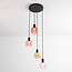 4-light pendant light Monroe - black with amber and pink glass