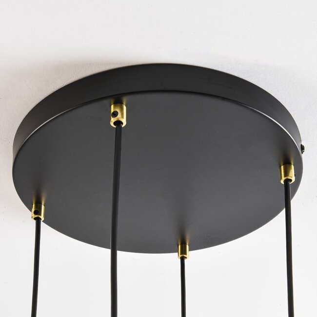 4-light pendant light Monroe - black with amber and pink glass