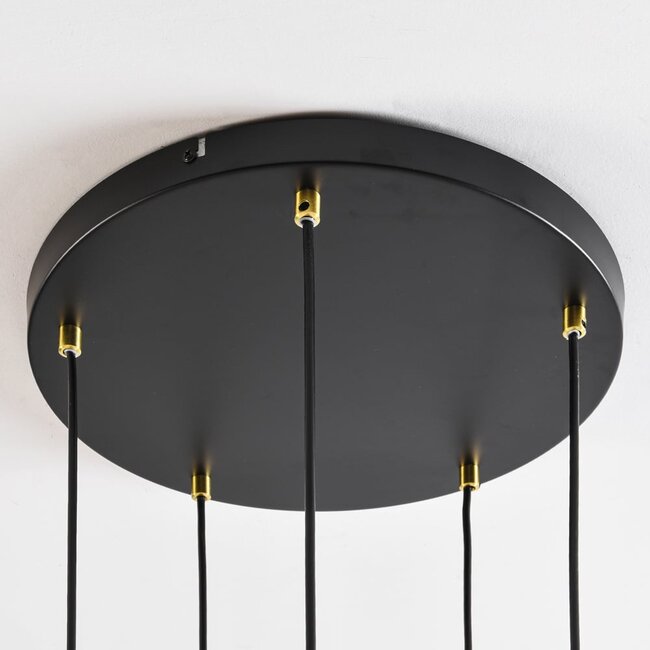 Black pendant lamp with amber, smoked glass and pink glass, 5-light - Monroe