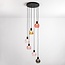 Black pendant lamp with amber, smoked glass and pink glass, 6-light - Monroe