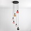 6-light pendant light Monroe - black with amber, smoked and pink glass