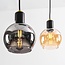 6-light pendant lamp in black with Smoked glass, amber and pink glass - Minot
