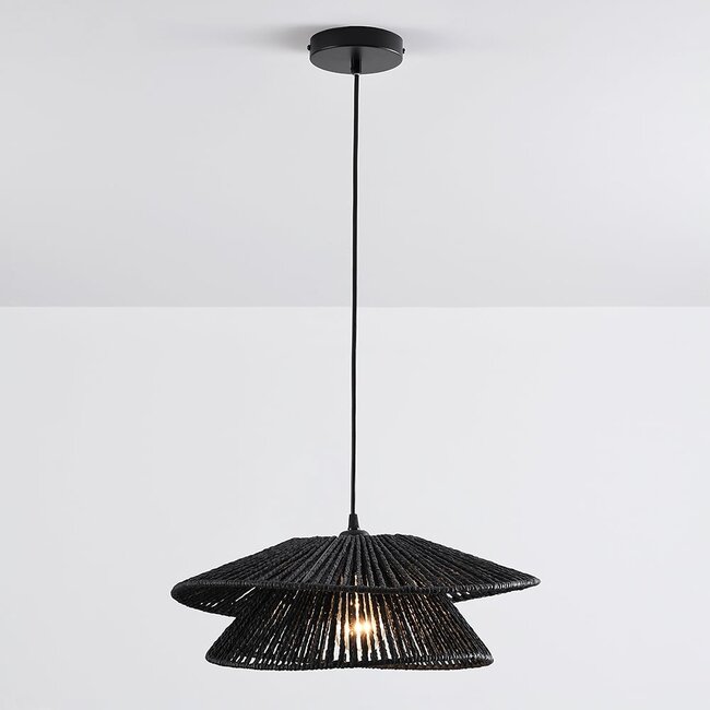 pendant light Osaka in hand-braided rope - black
