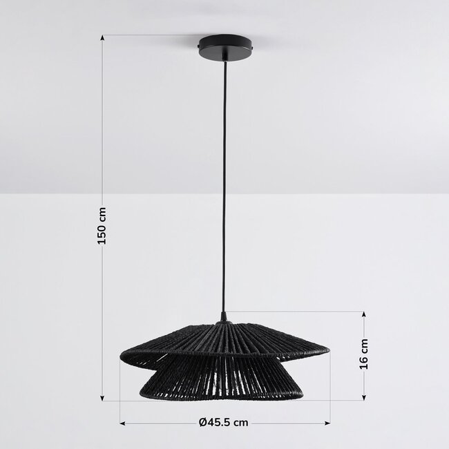 pendant light Osaka in hand-braided rope - black