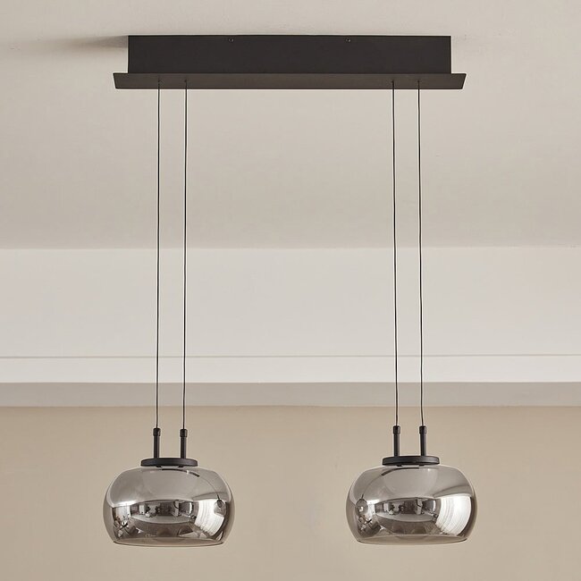 pendant light Katla - black with smoked glass and 3-step dimmable LED