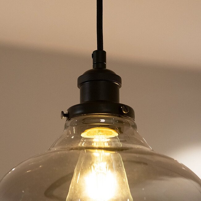 Industrial pendant lamp with smoked glass, 2-light - Esper