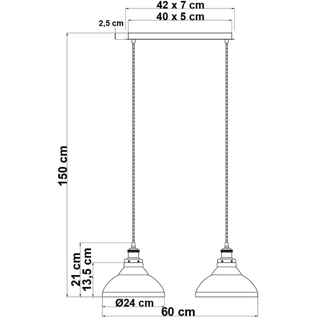Industrial pendant lamp with smoked glass, 2-light - Esper