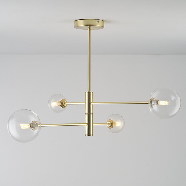 Designer lighting ceiling light Stiri 4-light, gold with transparent glass