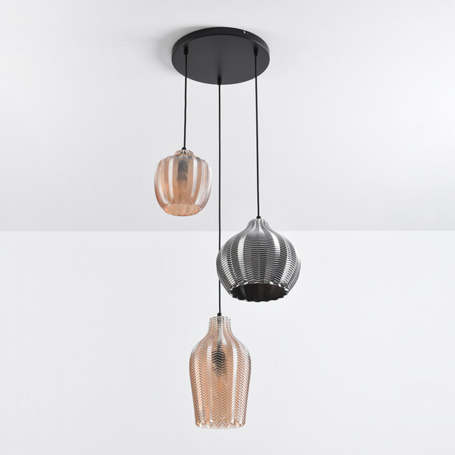 Pendant light Vidro with amber and smoked glass - textured detail