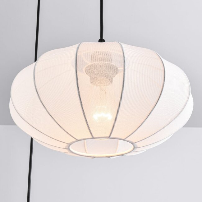 3-light Japandi pendant lamp with white fabric lanterns - Fabrica
