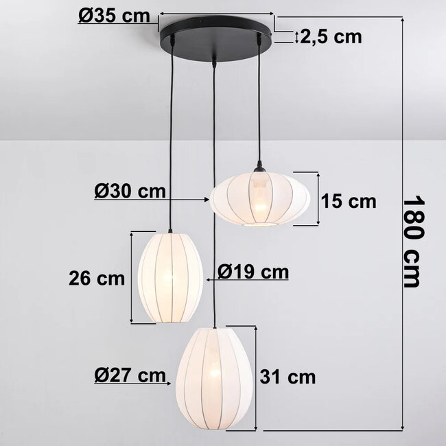 3-light pendant light Fabrica - white fabric lanterns