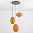 3-light Japandi pendant lamp with orange fabric lanterns - Fabrica