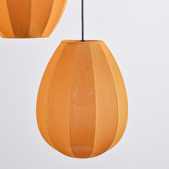 3-light Japandi pendant lamp with orange fabric lanterns - Fabrica