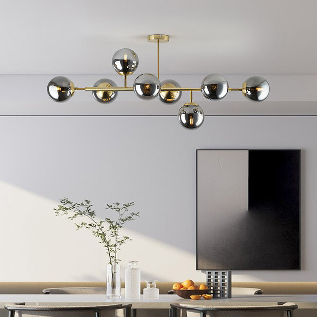 Designer ceiling lamp in gold with smoked glass globes - Osem