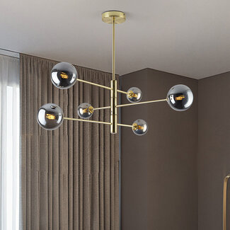 6-light ceiling light Sest - gold with smoked glass