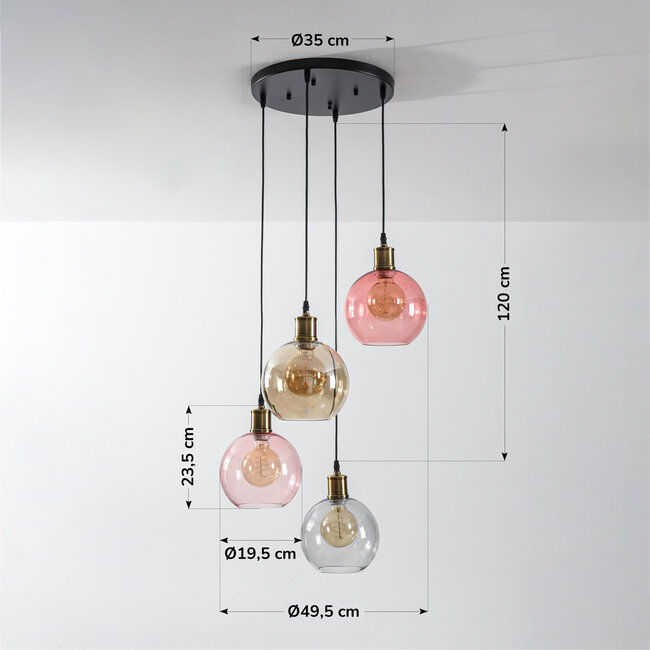 4-light pendant lamp with coloured glass - Liya