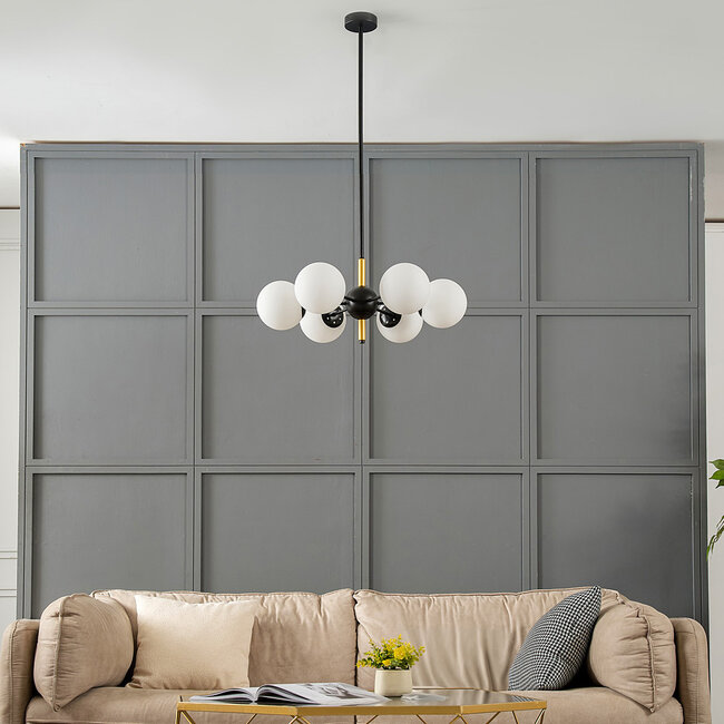 Designer lighting Callie black with opal white glass, 6-light