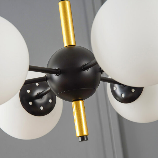 Designer lighting Callie black with opal white glass, 6-light