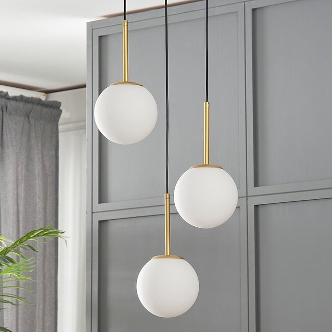 3-light pendant lamp Addy gold with opal white glass
