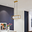 Pendant lamp with square Gold frame and opal white glass, 3-light - Gabia