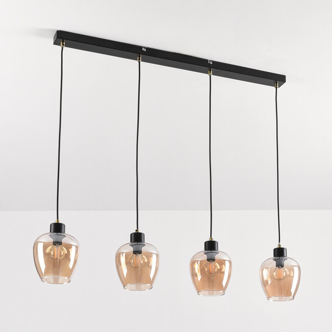 4-light pendant lamp with Amber glass - Sanford
