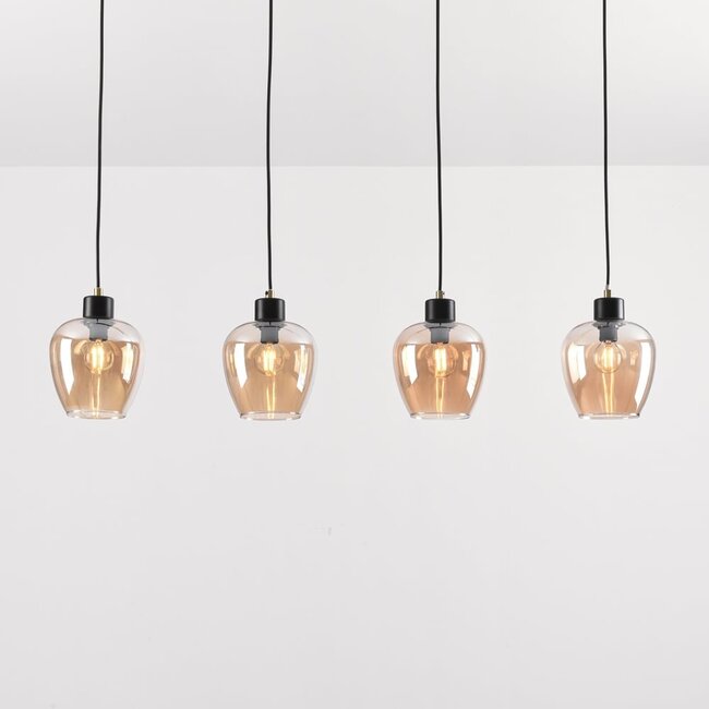 4-light pendant light Sanford - amber glass