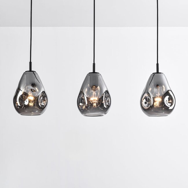 3-light pendant light Faliste - black with smoked glass