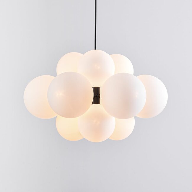 12-light pendant light Decadi - black with opal glass