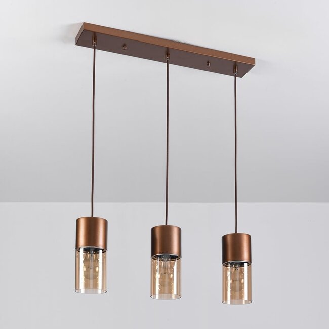 3-light pendant light Lungo - coffee brown and amber glass