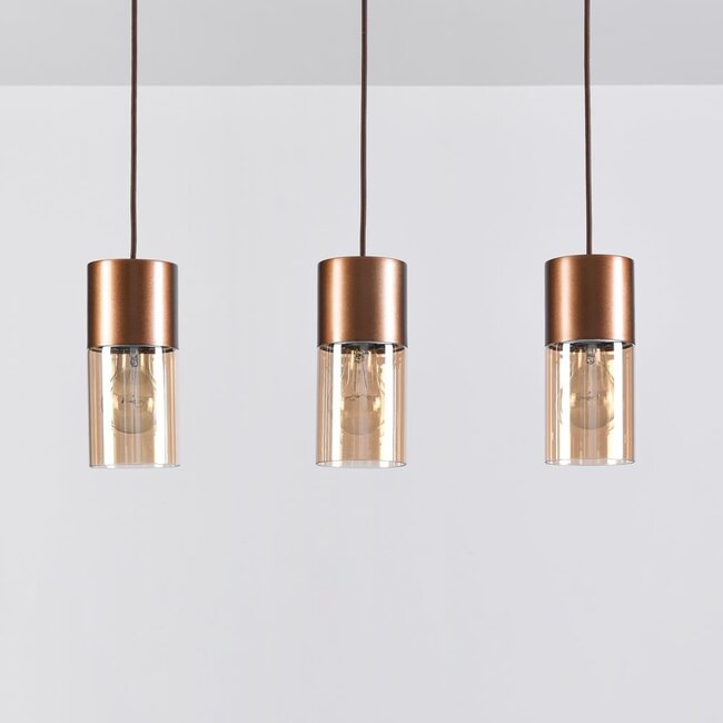 3-light pendant light Lungo - coffee brown and amber glass