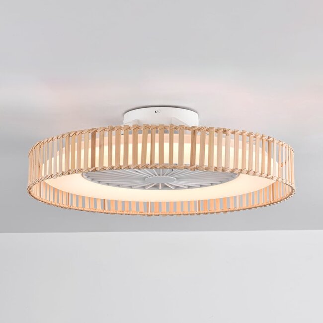 Ceiling fan Cakir with LED - light brown bamboo shade