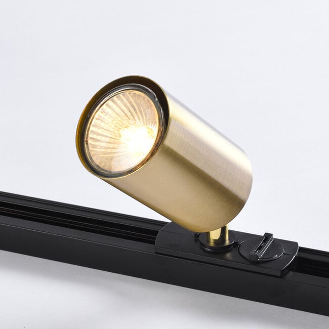 Modern 3-metre single-phase rail system with gold Mels spotlights - ceiling lights