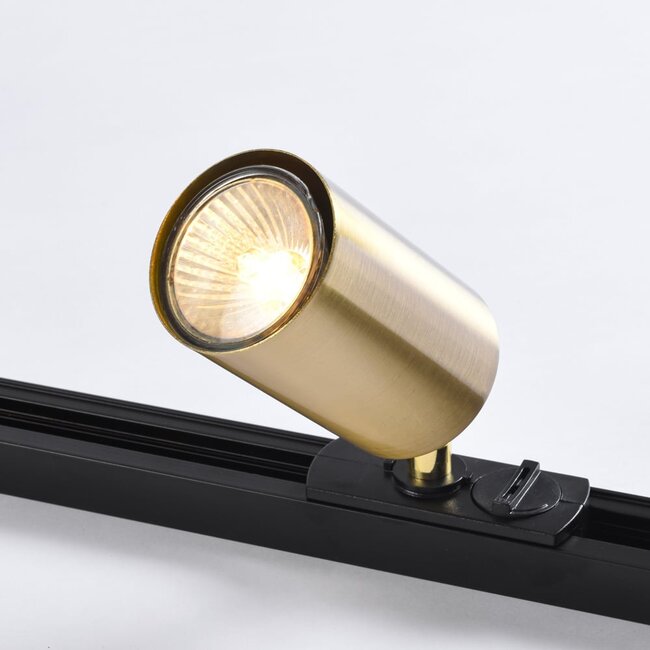 Modern 1.5 metre single-phase track lighting system with gold Mels spotlights - ceiling lights