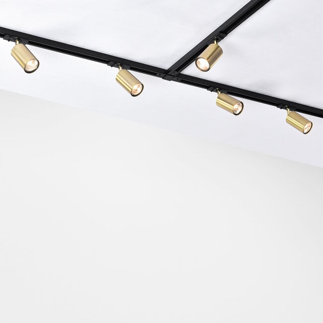 Modern 1.5 metre single-phase track lighting system with gold Mels spotlights - ceiling lights