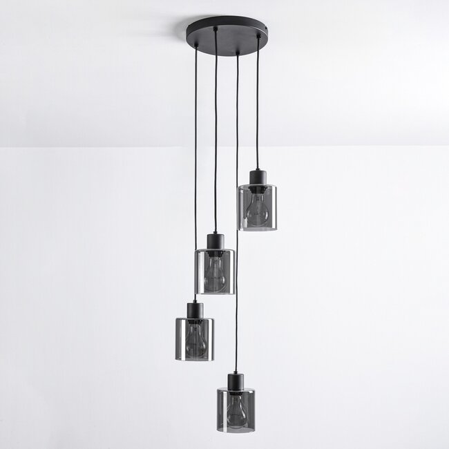Design pendant light Pella, 4-light - black with smoked glass