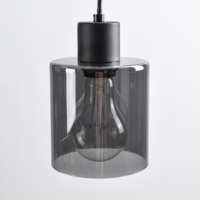 Pella pendant lamp, 4-light - black with smoked glass