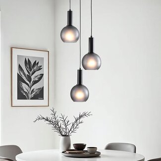 3-light pendant light Brinati - grey frosted glass