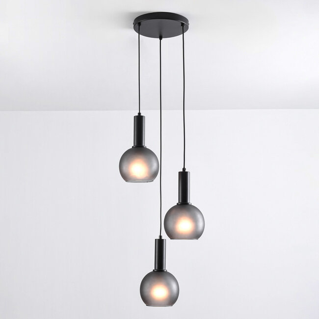 3-light pendant light Brinati - grey frosted glass