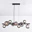 Design glass pendant light Givree, 9-light - black with grey frosted glass