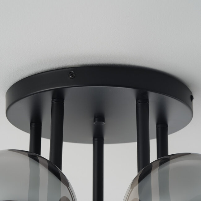 5-light ceiling light Amora - black with smoked glass