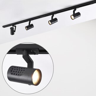 Designer 1-phase track lighting system, 1.5 metres, with Fem spotlights - Black