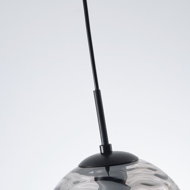 Modern black pendant lamp with 3D wavy smoked glass, 3-light - Carice