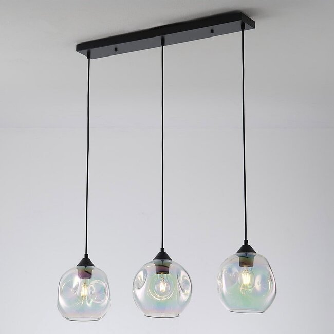 3-light pendant light Fayen - black with mother-of-pearl glass