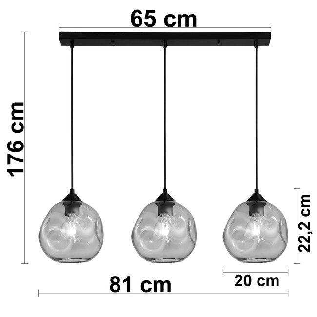 Modern pendant lamp Fayen black with mother-of-pearl glass, 3-light