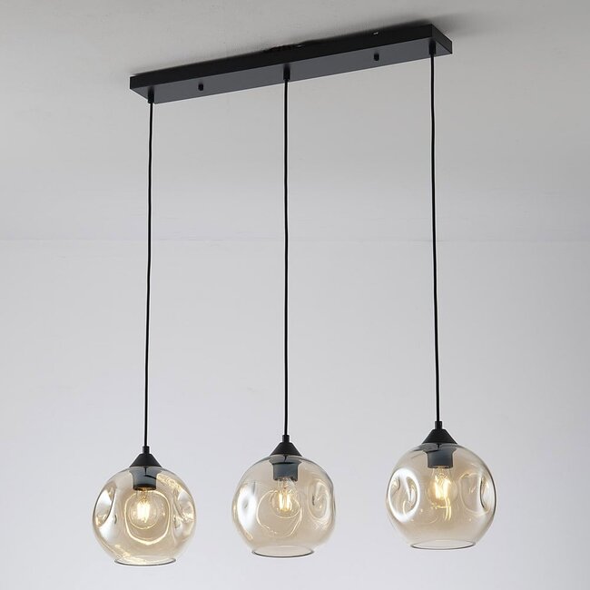 3-light pendant light Fayen - black with cognac glass