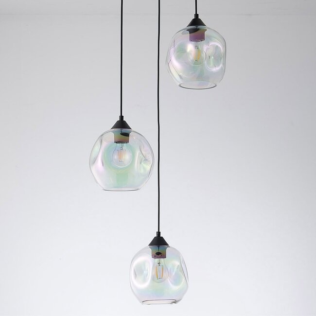 Fajah Black Designer lighting with organic shape mother-of-pearl glass, 3-light
